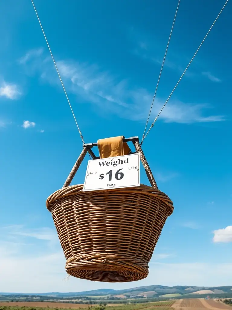 An image of a hot air balloon basket with a clearly visible weight limit sign, emphasizing the importance of accurate weight reporting.